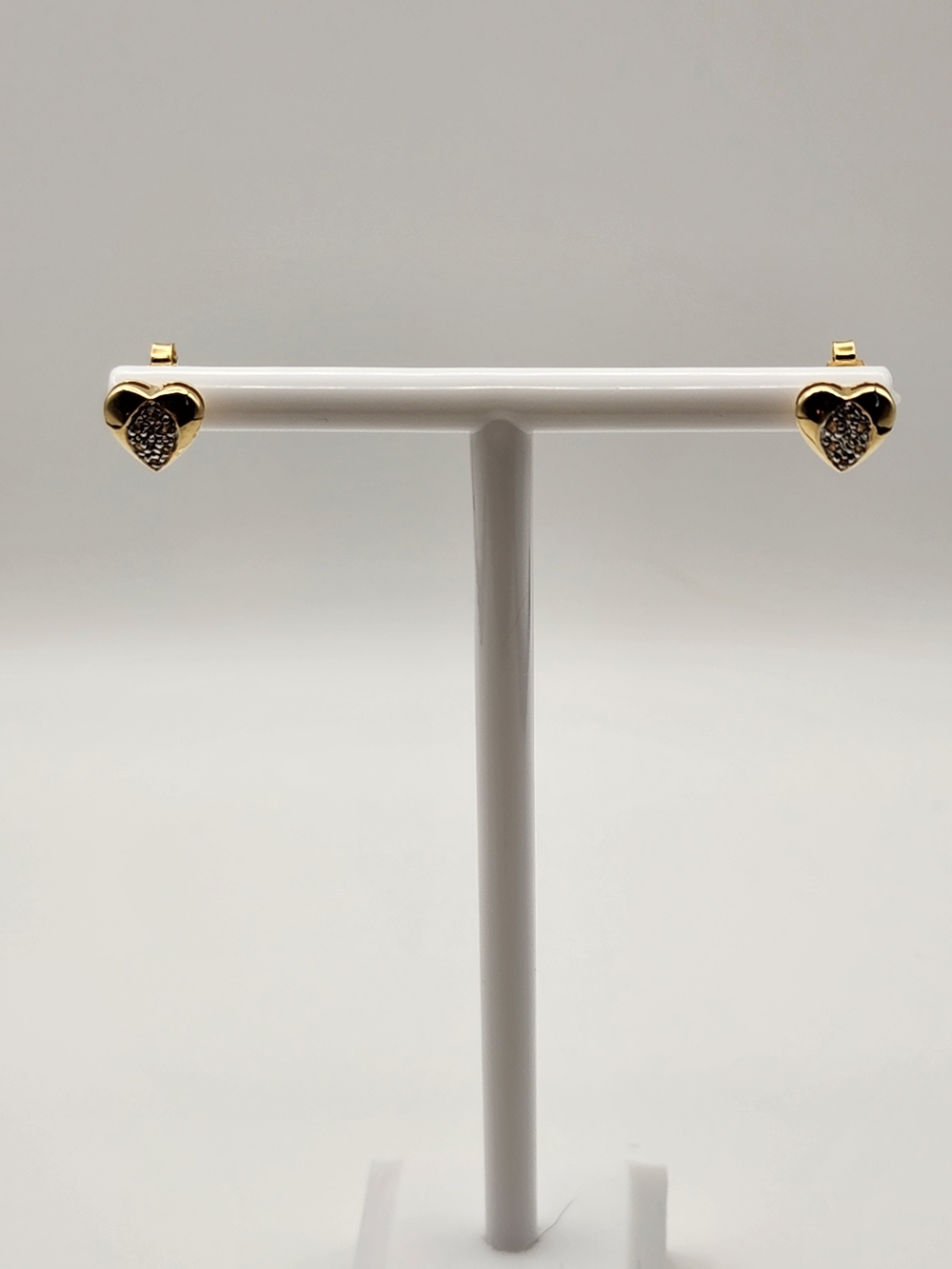 14K Yellow Gold Genuine Diamond Heart Stud Earrings Two Tone 2g